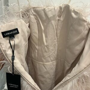 LAMARQUE Triana Feather Dress in Bone Large SIZE SMALL